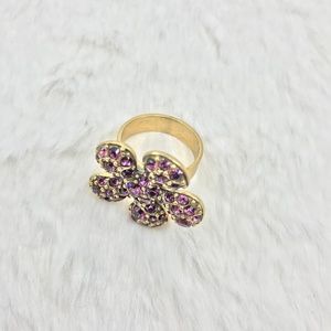 Goldtone Purple Crystal Large Flower Ring (size 7)